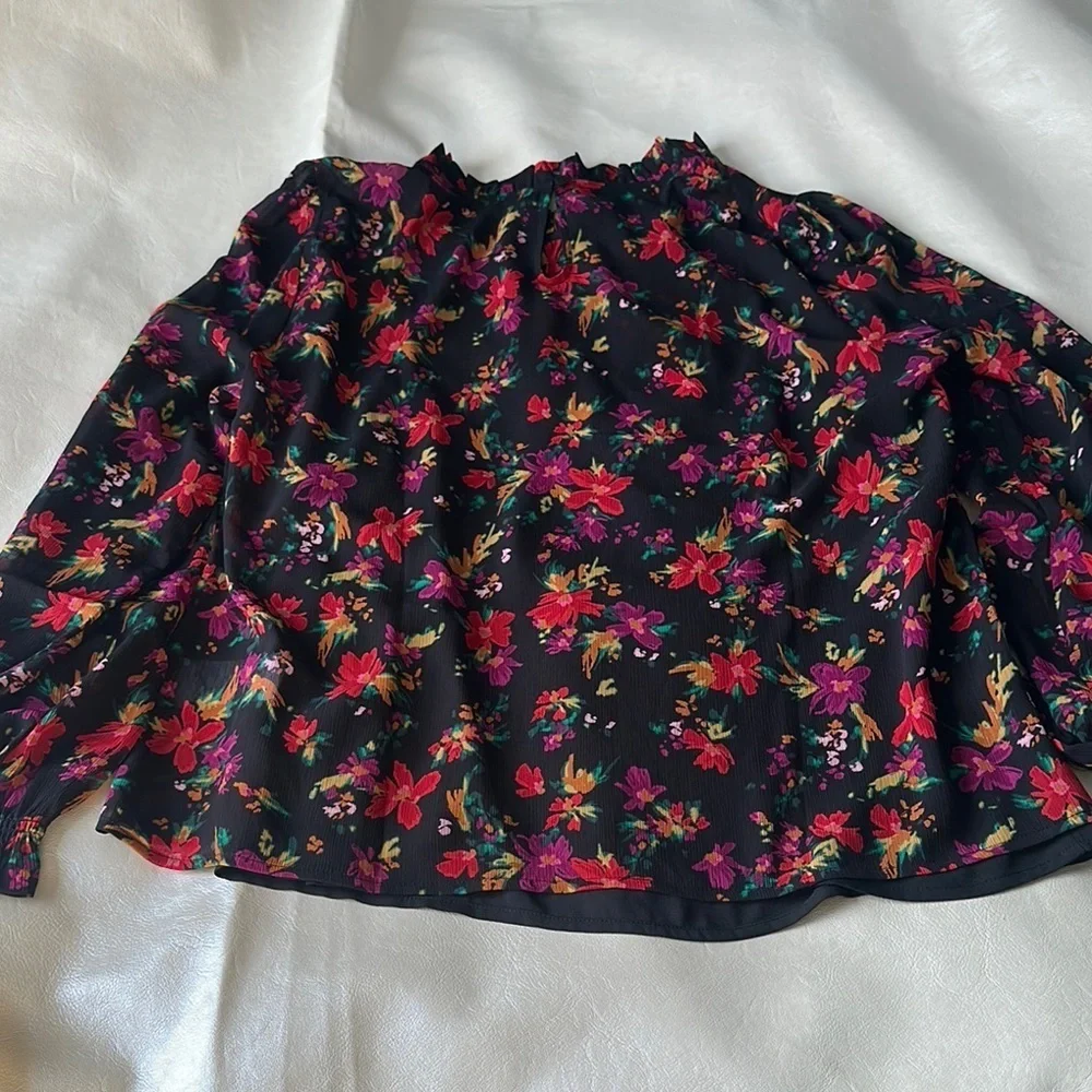 J. Crew Red and Pink Puff Sleeve Blouse